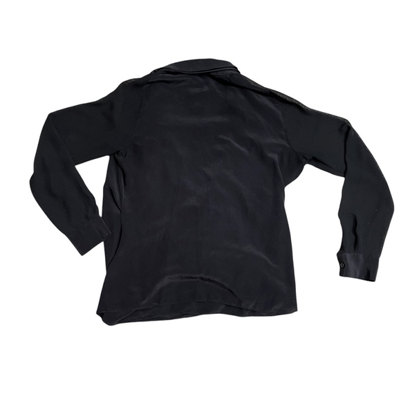 All Saints 8 Black Blouse Cross Body 100% Silk Purple Trim Long Sleeves‎ - Picture 5 of 5